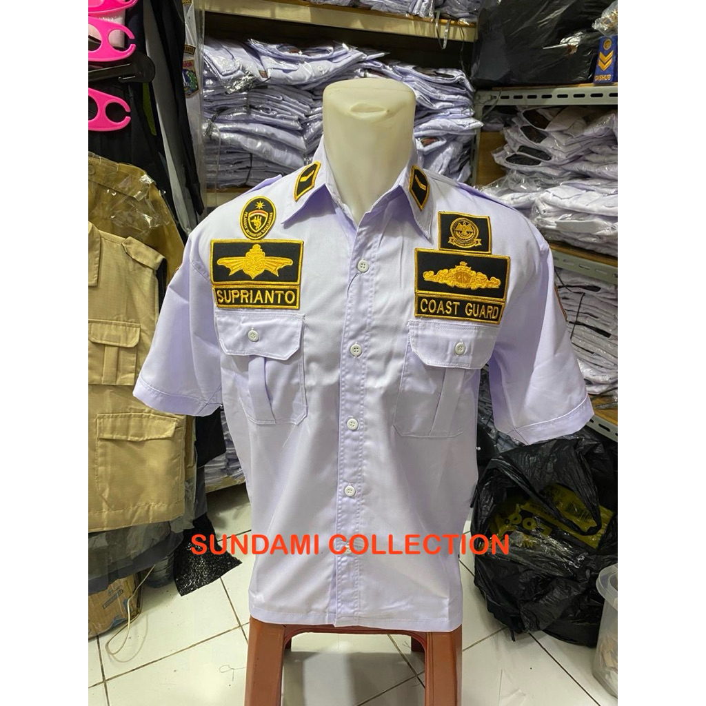 SERAGAM COAST GUARD BENANG KUNING BORDIR BIASA BAHAN AMERICAN DRILL