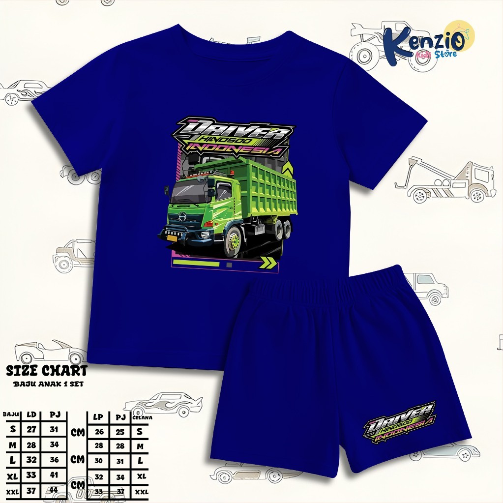 Baju Tidur Setelan Truck Anak Cewe Cowo - Kaos Distro Karakter Driver Hino 500
