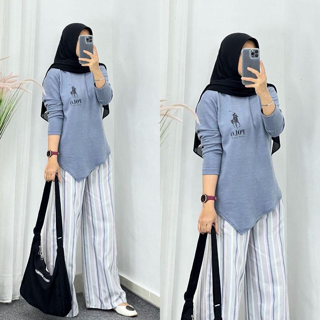 SET KULOT ZURA ONESET SALUR TUNIK KNIT MIX KATUN TERBARU REMJA WANITA KEKINIAN