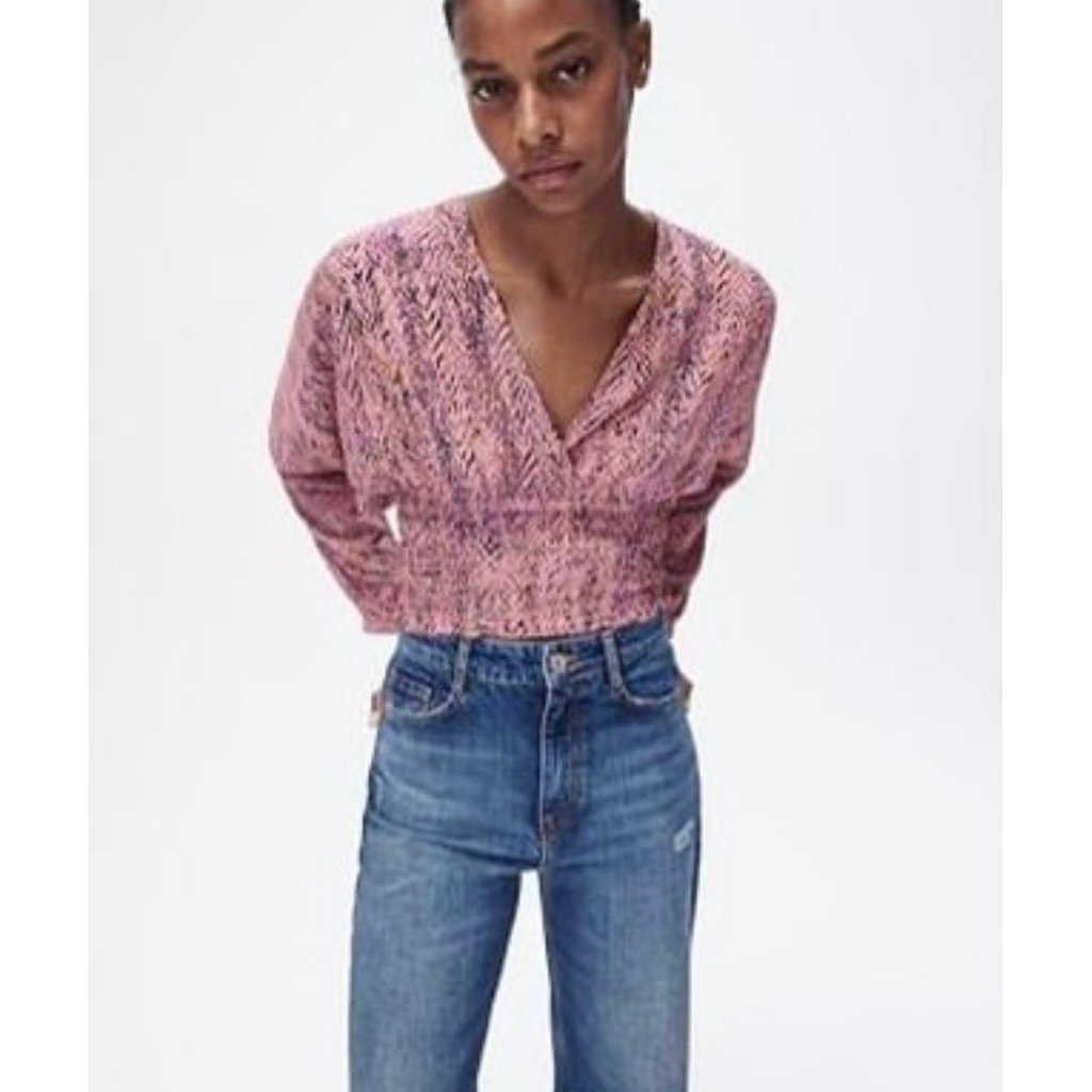 atasan zara motif crop