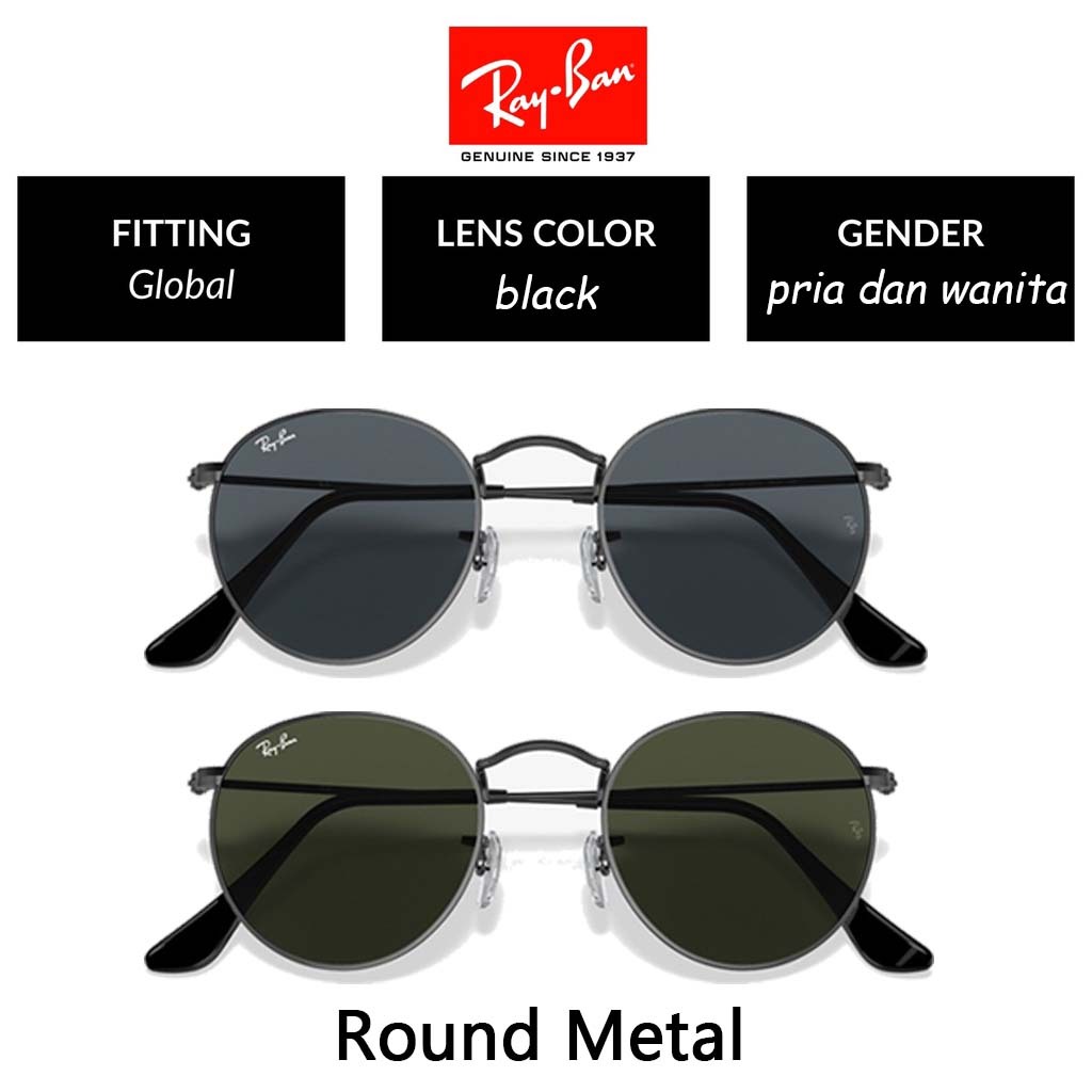 100% Original Kacamata Hitam Ray-Ban Round Metal RB3447 Gold Green Pria Sunglasses