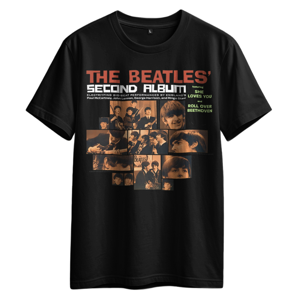 Kaos Band THE BEATLES "Second Album" Vintage - Tshirt Hitam Lengan Pendek Premium Cotton