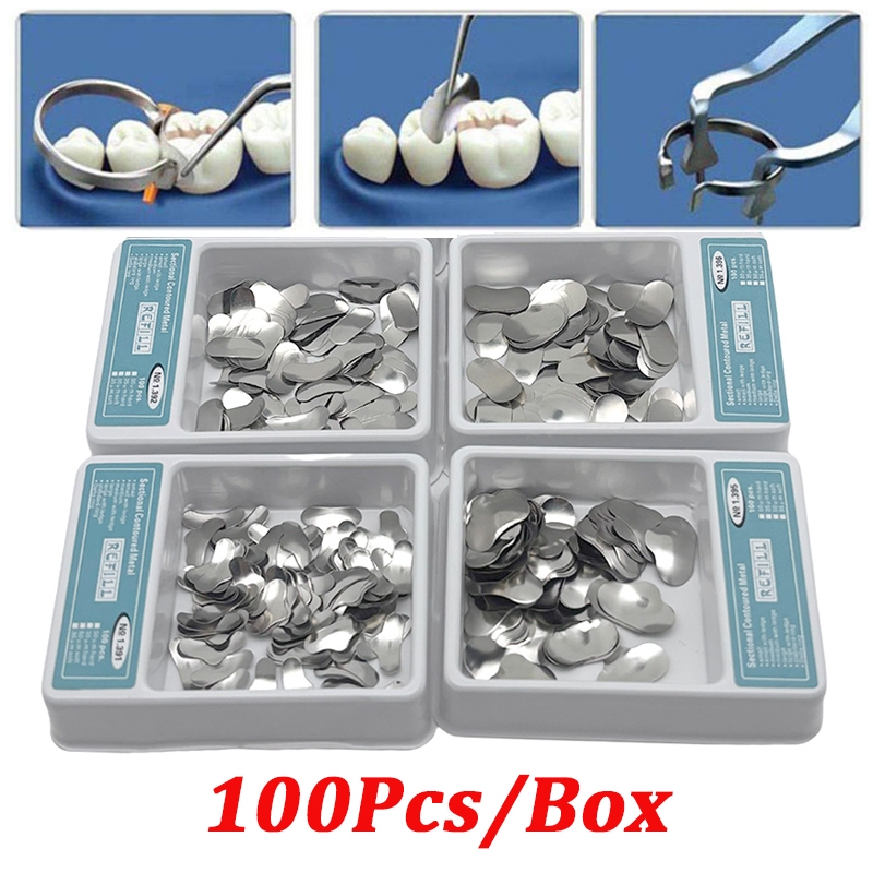 Kit Matrix Band Gigi Dental - 100Pcs Dental Saddle Matrix Band Sectional Contoured Matrix Band Matri