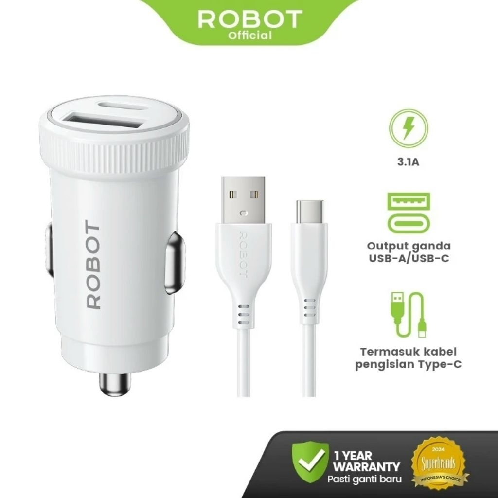 CAR CHARGER ROBOT RT-C13 3.1A DUAL PORT USB-A & USB-C