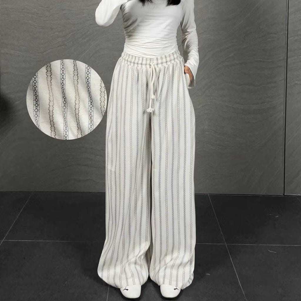 Celana Kulot Wanita Motif Garis Pinstripe | Celana Panjang Baggy Linen Kerja Kantor Kuliah | Everyda