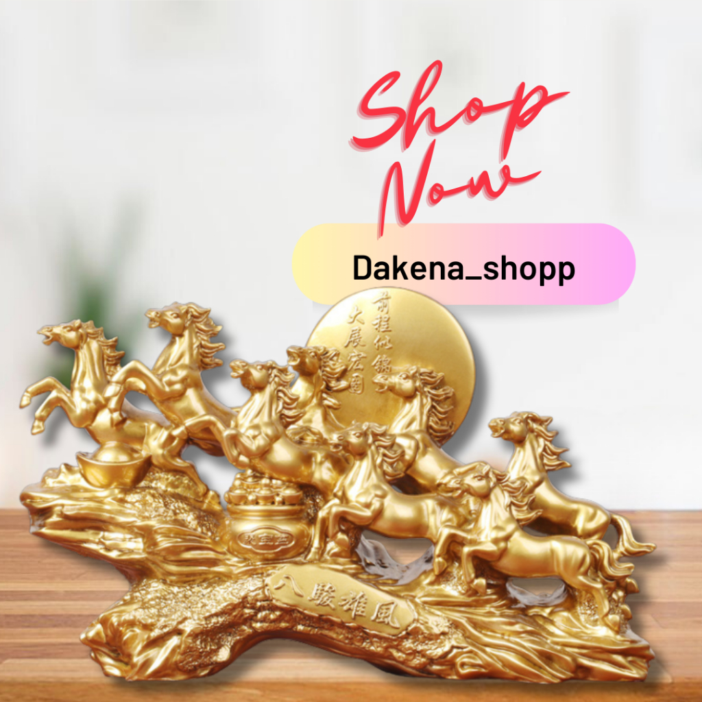 Patung 8 Kuda Emas Fengshui Resin warna emas tembaga-bawa Hoki & Kesuksesan, Dekor Mewah Imlek