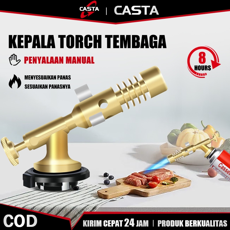 CASTA 733 Gas Torch Flame Gun Portable Kepala Las Tembaga Emas 120mm Api Panas Bisa Diatur Kuat Prak