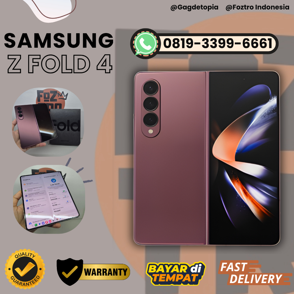 Samsung Galaxy Z Fold 4 Second Resmi 12/512GB Burgundy FULLSET NO MINUS