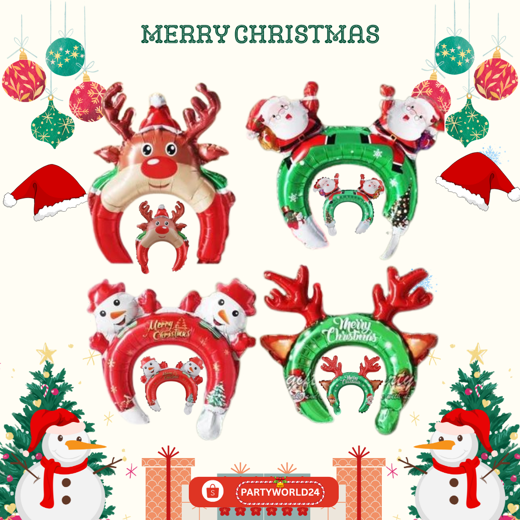 Balon Bando Natal Santa Claus Merry Christmas Balon Foil Bando Besar Natal Dekorasi Pesta Merry Chri