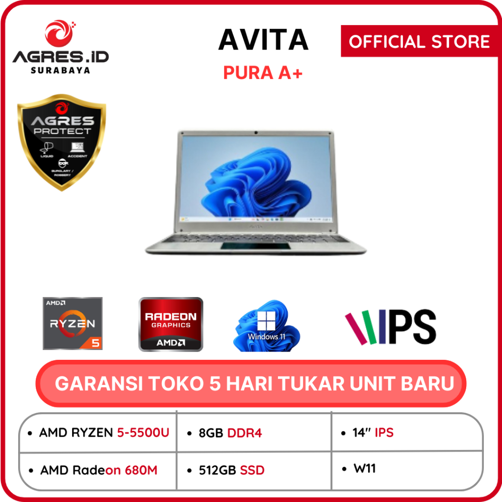AVITA PURA A+ RYZEN 5 5500 8GB 512GB Windows11 14.0FHD