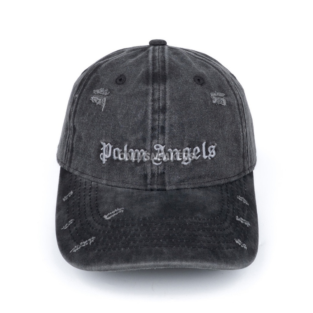 PALM ANGELS RIPPED LOGO CAP GREY
