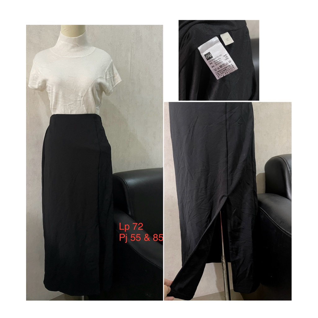 Gu general uniqlo midi skirt rok midi warna hitam rok formal size 27 28 M