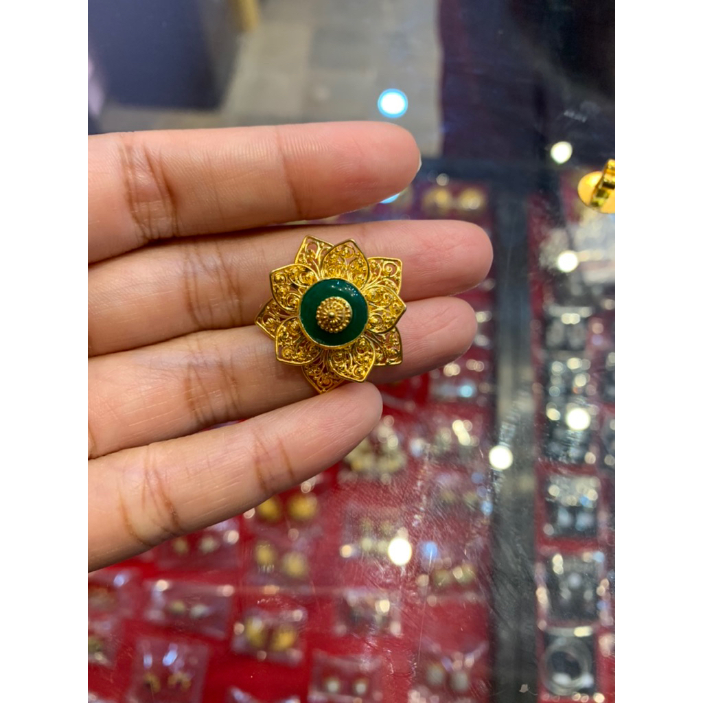 Giwang Bali model bunga teratai giok perak 925