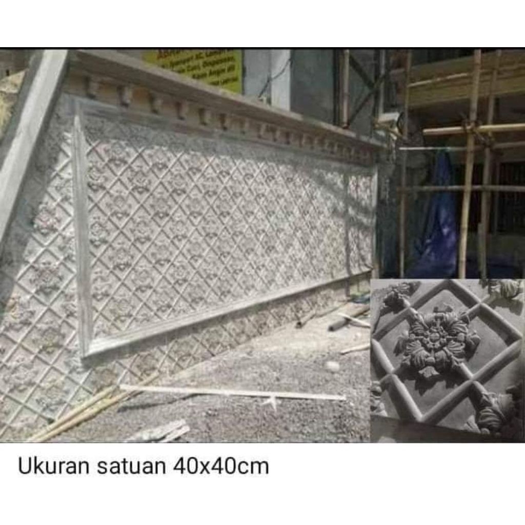 Wall Panel 3D Beton Motif Ornamen Klasik 40x40 cm | Panel Dinding 3D Tempel Semen Putih – Hiasan Din