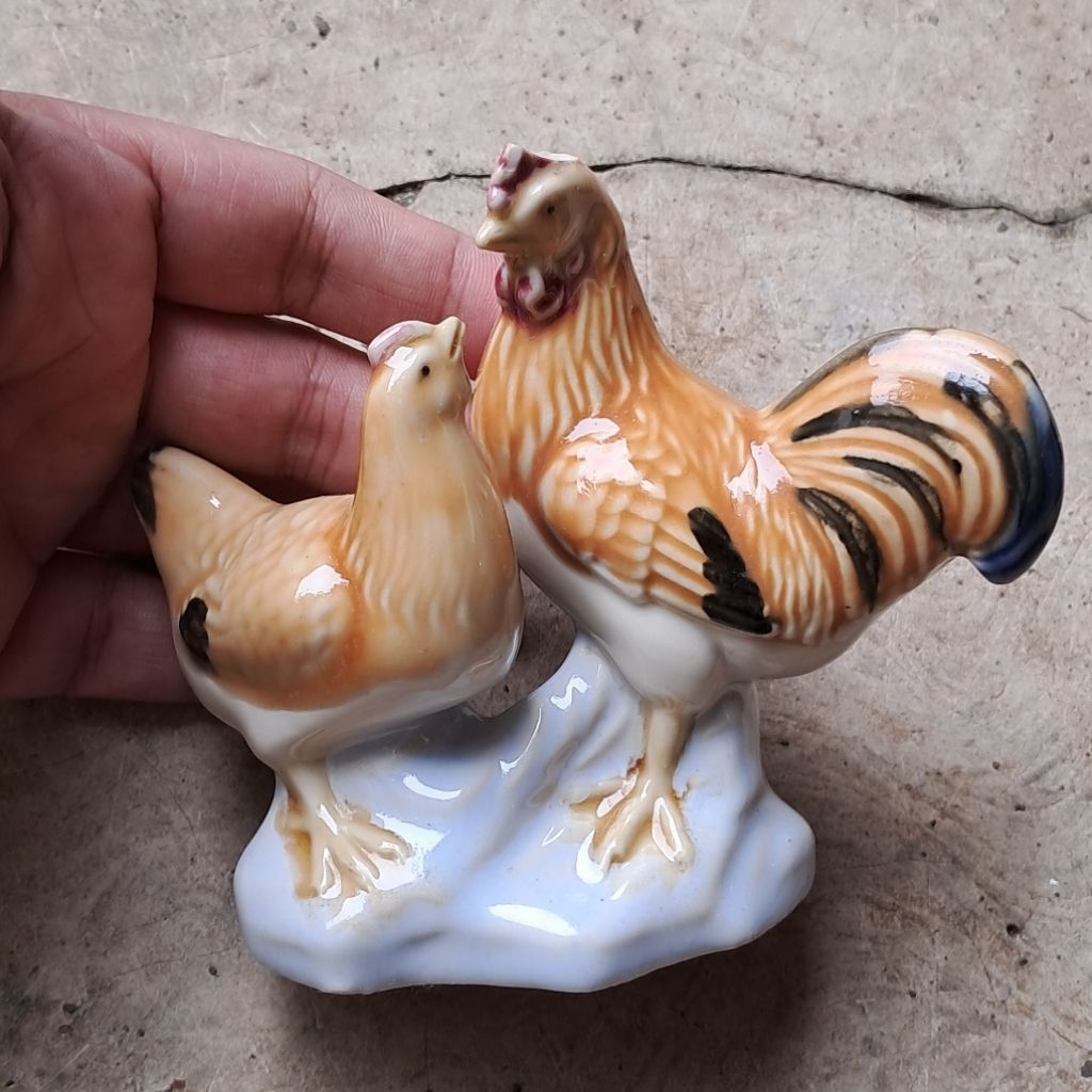 Patung keramik sepasang ayam asli jadul vintage