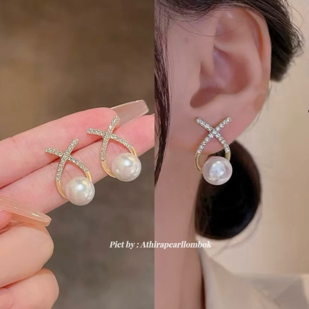 Anting lapis emas mutiara air tawar asli lombok Anting anting wanita Anting mutiara lombok asli Anti
