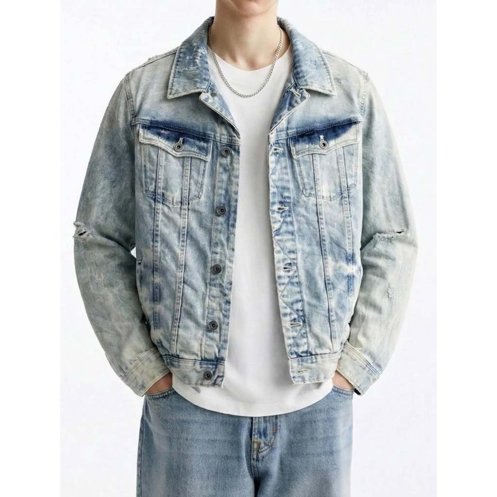 G-STAR RAW DENIM SLIM DISTRESSED WASH BLEECH DENIM JACKET (L)