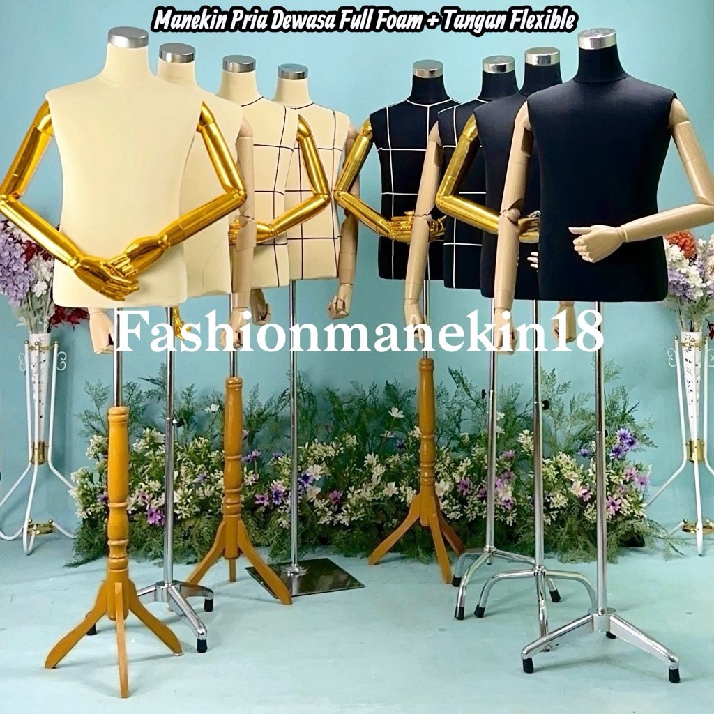 MANEKIN PRIA DEWASA FULL FOAM PAKAI TANGAN ROBOT FLEXIBLE + PATUNG BAJU PRIA BUSA + PATUNG TUSUK JAR