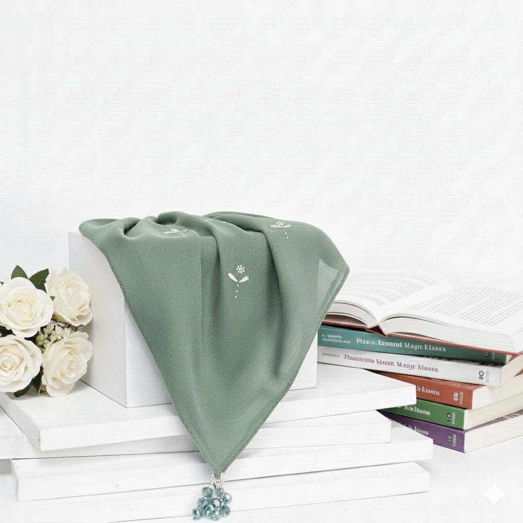 My damis _ Hijab Segi Empat  Khalisa Scarf Paris Japan Crystal Swarovski Motif Bunga Daun | Paris Pa