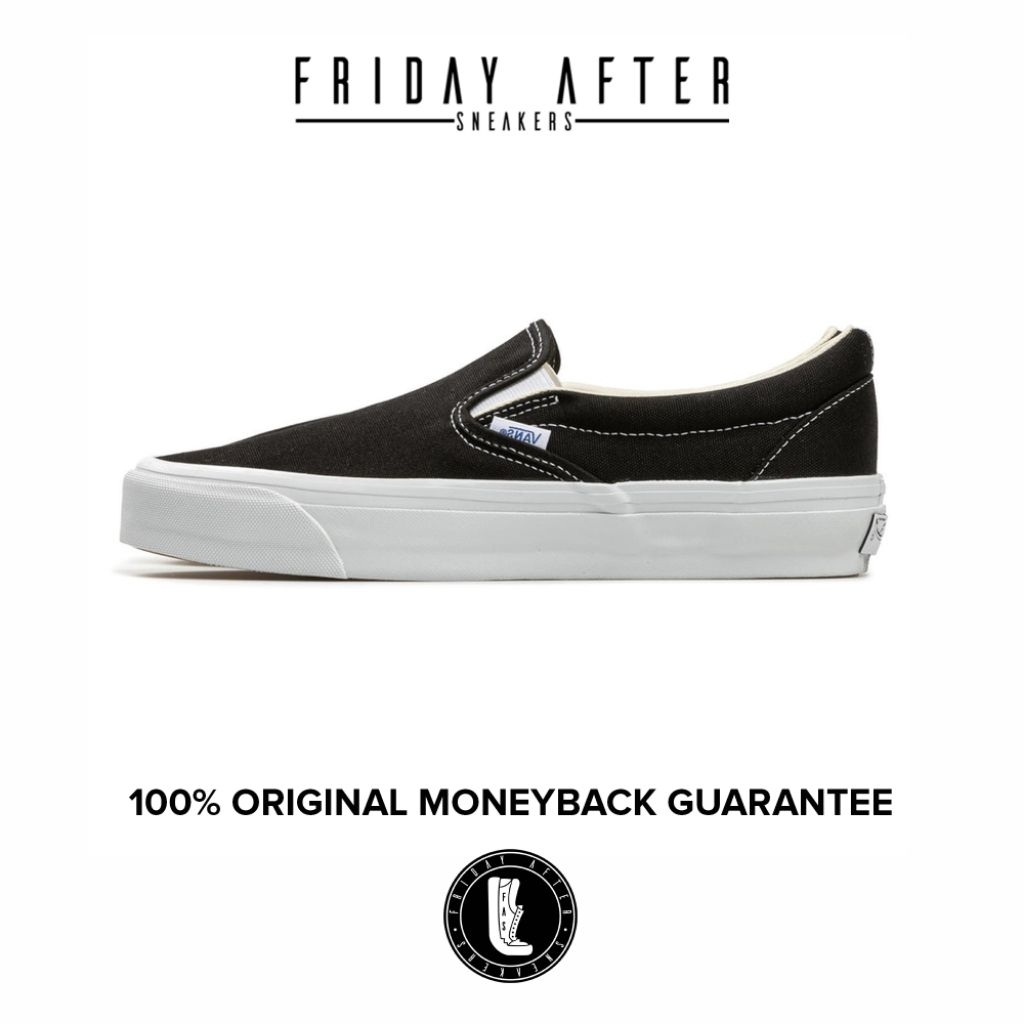 Sepatu Sneakers Pria Wanita Vans Premium Slip On Reissue 98 LX Black White Original Resmi