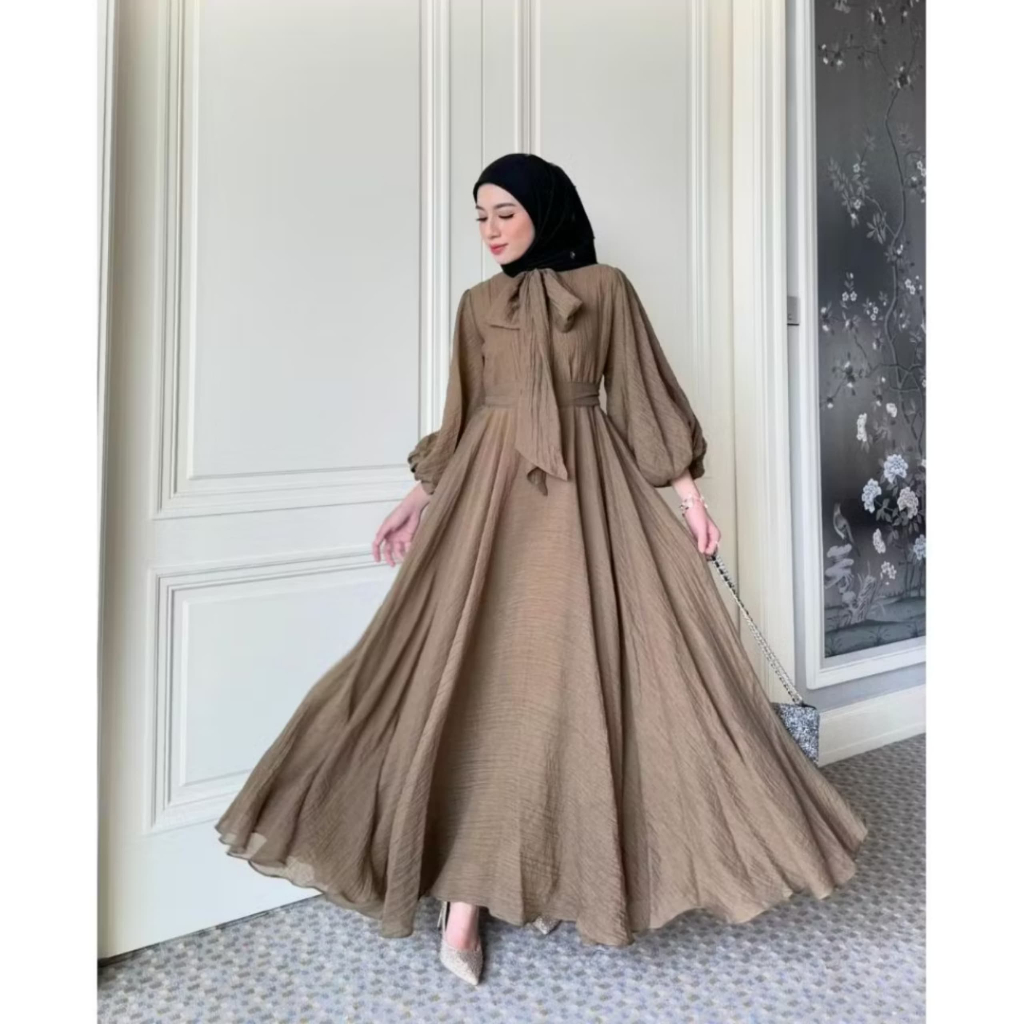 Gamis Crinkle Airflow Premium Khaki Dusty Pink Gamis Muslimah Wanita dress Lebaran Terbaru