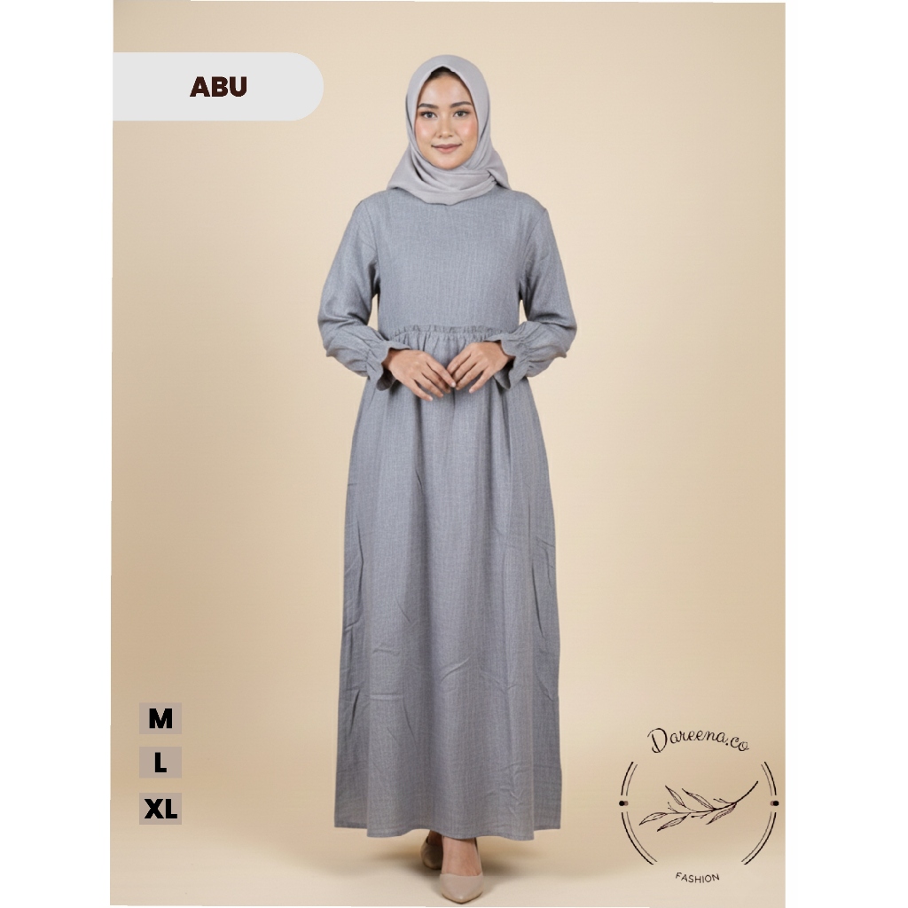 Gamis Dress Lengan Panjang Wanita Model Polos Abu - Dareena