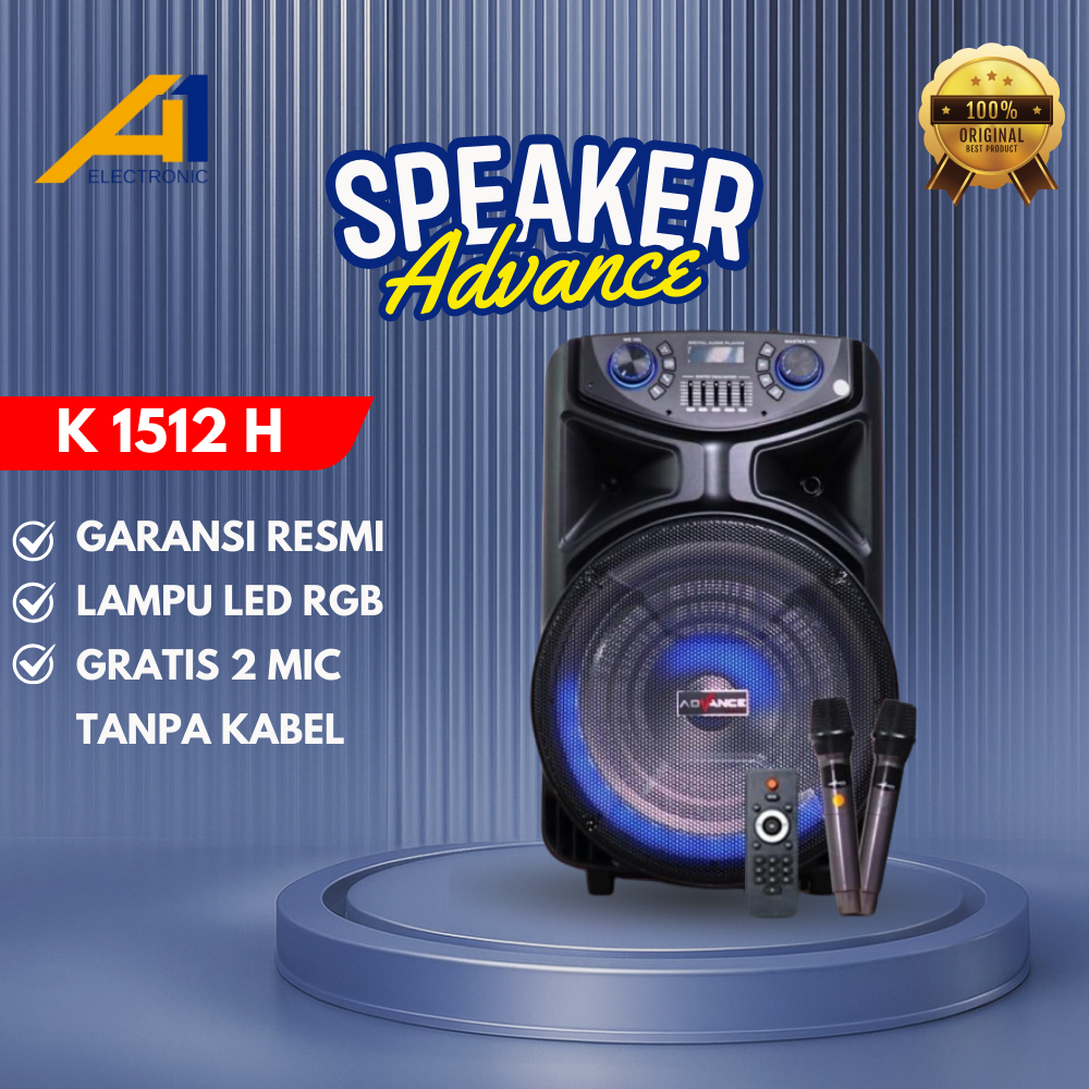 ADVANCE K1512-H / K 1512 H Speaker Aktif Portable Bluetooth 15 Inch Gratis Mic 2 Wireless