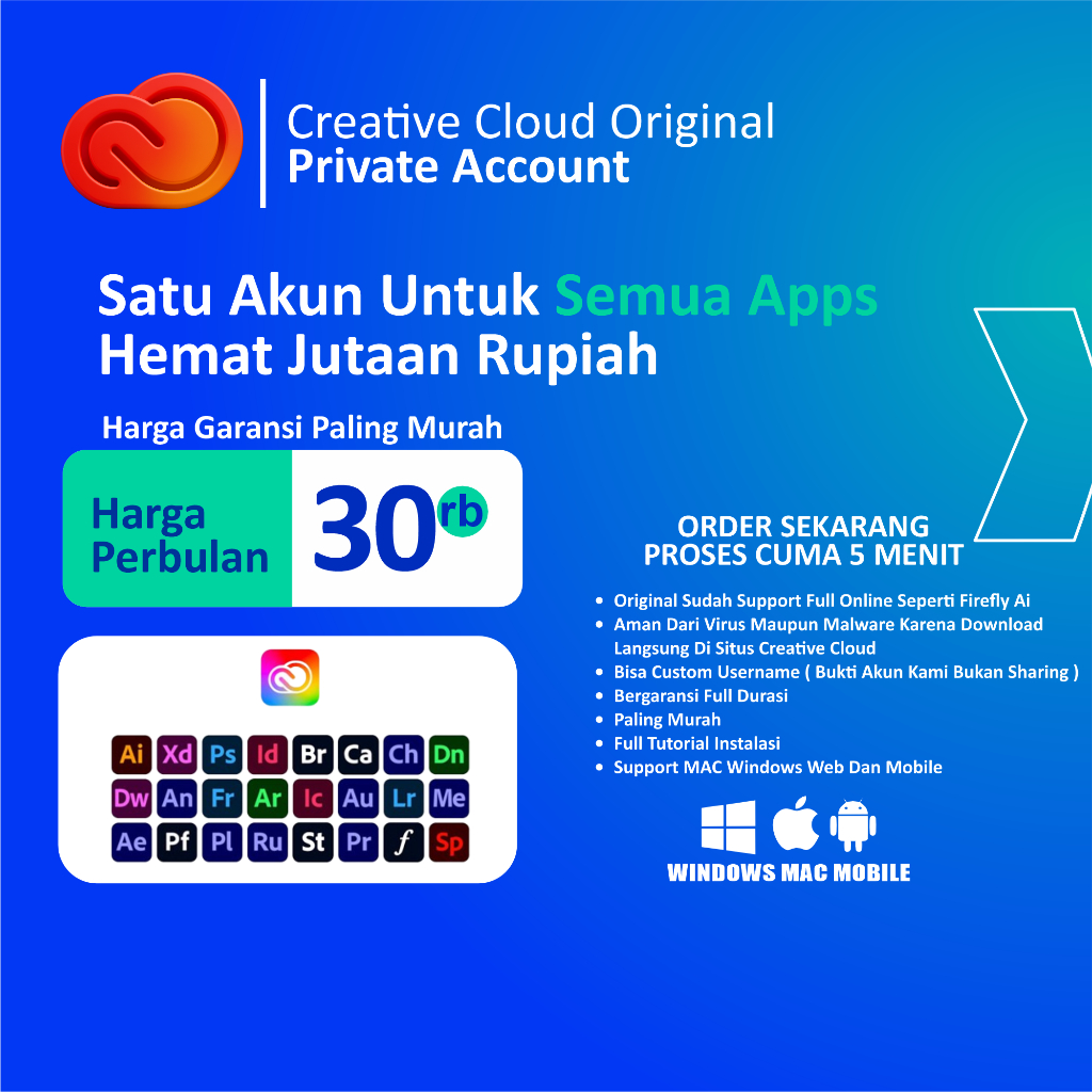 Langganan 1 Bulan Adobe Creative Cloud Original Apps ( Mendukung Ai Firefly Web Dan Photoshop )