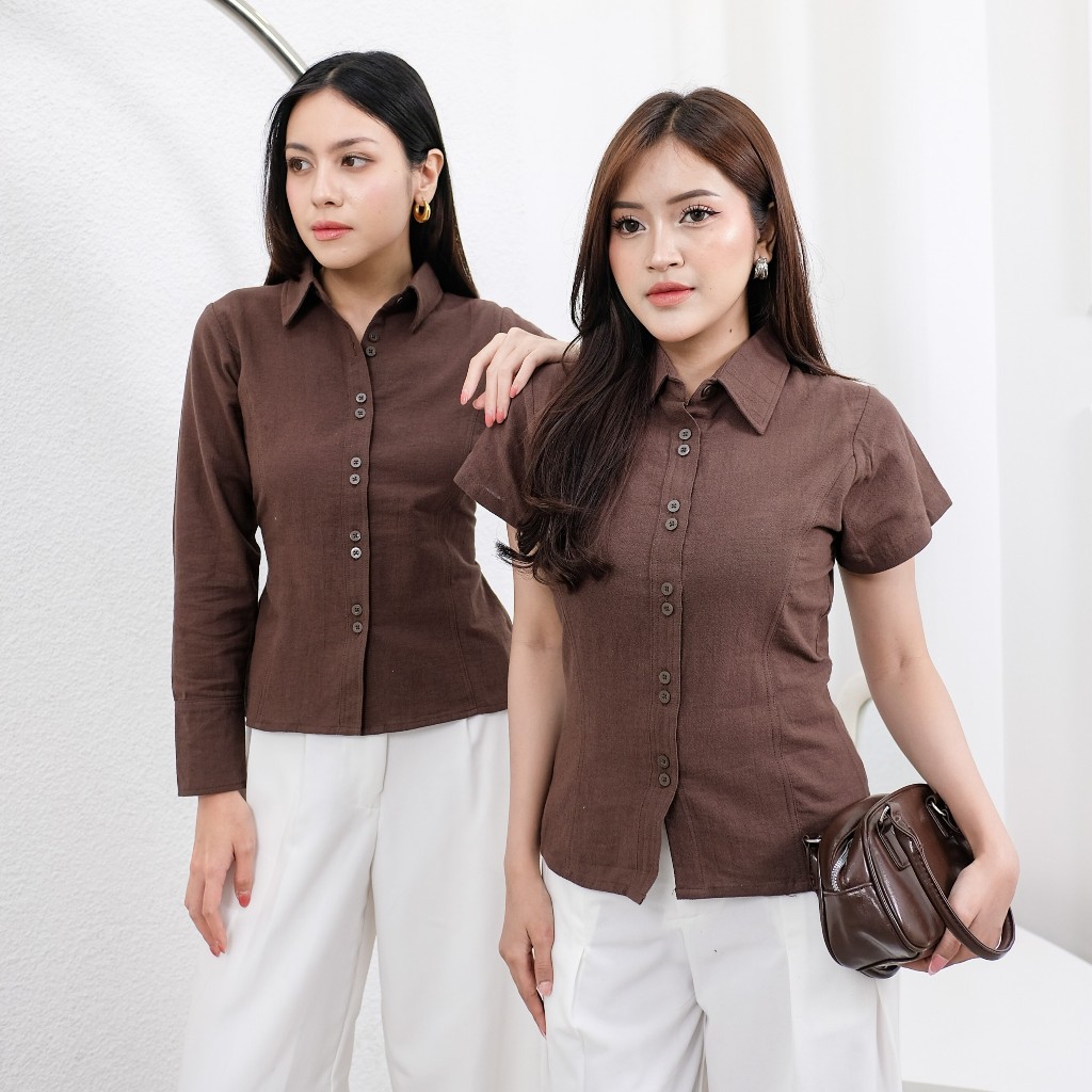 [GURLBUCKET] Leosa Fitted Shirt / Atasan / Kemeja Linen "Pakaian Wnita"