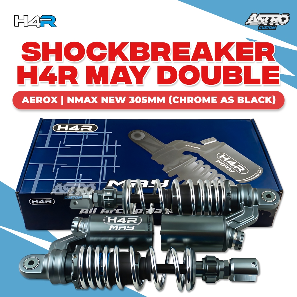 Terlaris H4R Shockbreaker Nmax Aerox 155 New May Double Dualshock Tabung 305Mm Black Chrome Grey