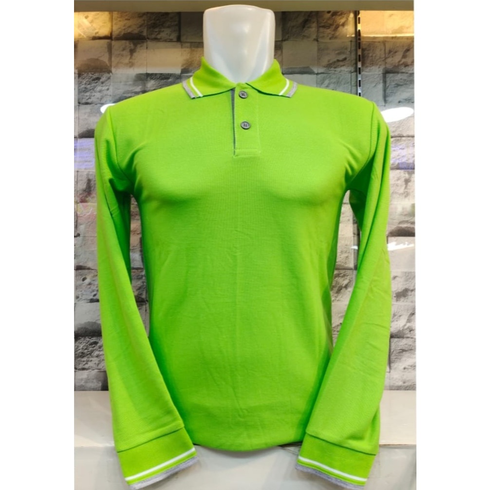 Kaos Kerah Polo Shirt Lis Lengan Panjang Warna Hijau daun Untuk Cewe Cowo Seragam Partai