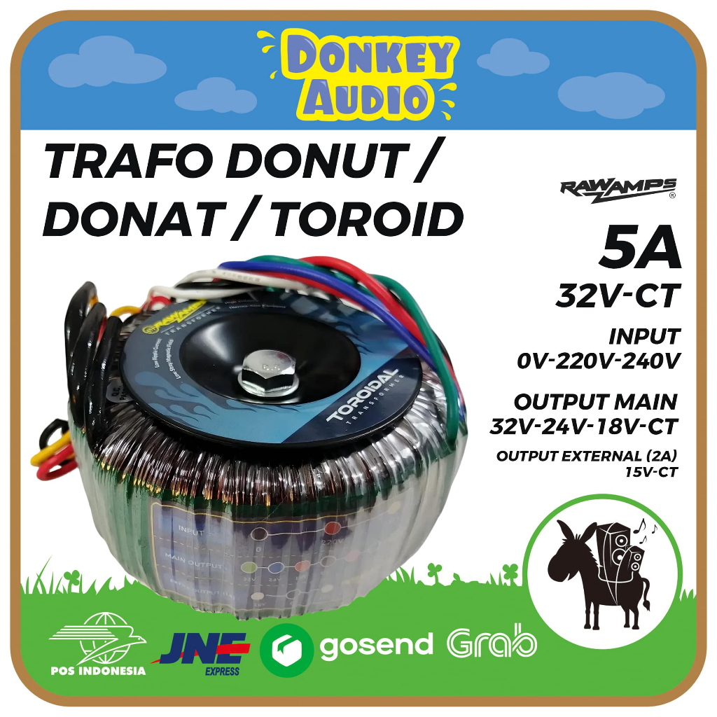Travo Trafo Toroid Donut 5A 32V 24V 18V CT RawAmps Trafo Premium untuk PSU dan Audio dengan Perlindu