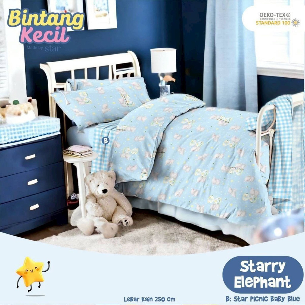 (COD) Ziby - Sprei Set Motif Starry Elephant Sprei Anti Geser | Sprei Anak |90x200x20 | 100x200x20 |
