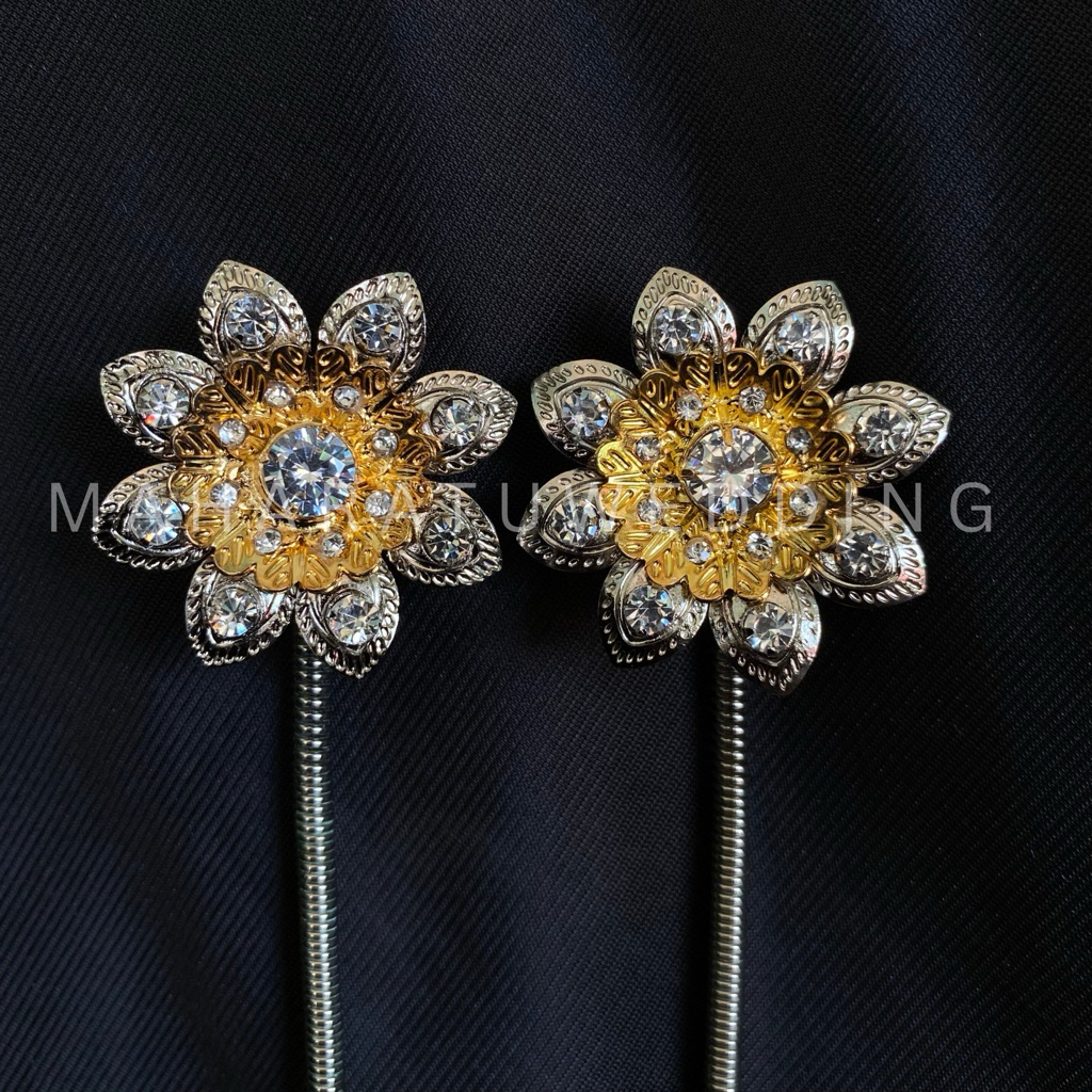 9 MENTUL DIAMOND MODEL BARU | Set 9 Mentul Bunga Diamond Zircon Warna Gold/Silver/Nikel | Set Mentul