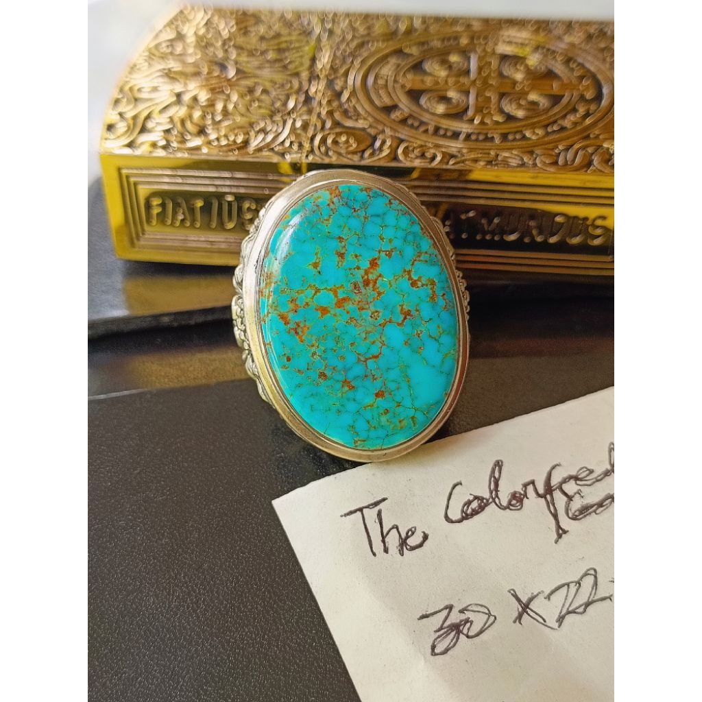 Pirus Persia Biru Neon Ring Koin Handmade Pesanan