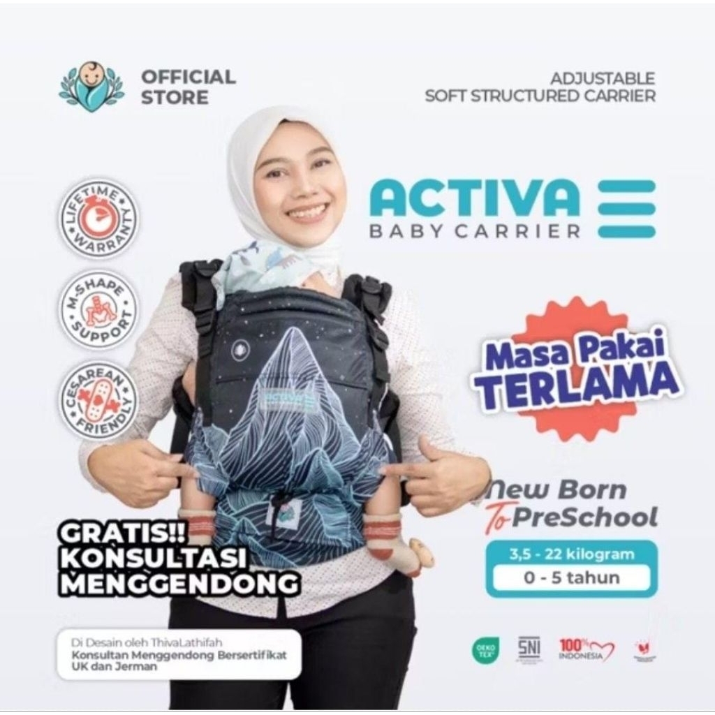 ACTIVA MARK 3 GENDONGAN M-SHAPE SSC ADJUSTABLE NEWBORN-5 TAHUN