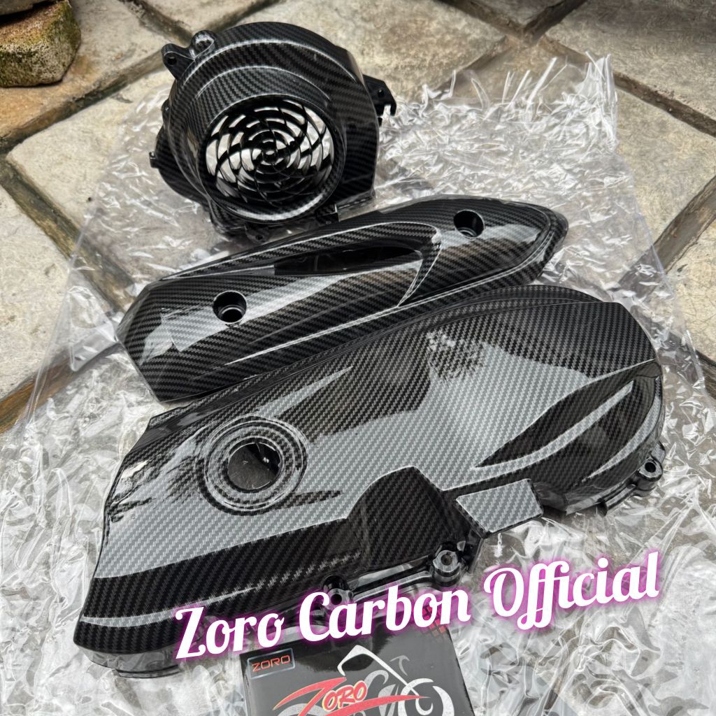 Paket Cover Tutup Knalpot + Tutup Kipas + Tutup Cvt Carbon Beat Karbu / Beat Lama 2008-2012 Carbon Z