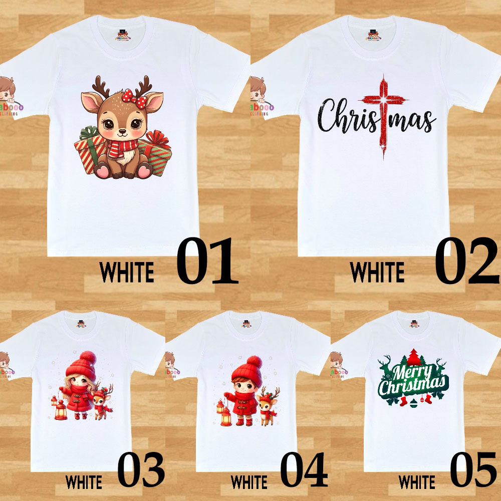 Baju Christmas Anak Xmas Feliz Navidad  Salju Salib Jesus Natal Rusa Snowman Snowball Pinus Kaos obl