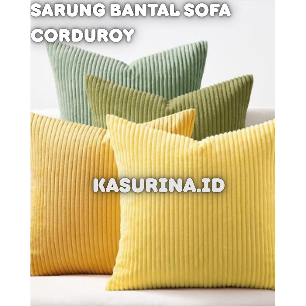 KS.ID -Sarung Bantal Sofa & Kursi Bahan Corduroy Macaron - Desain Salur & Polos Aesthetic, Varian Wa