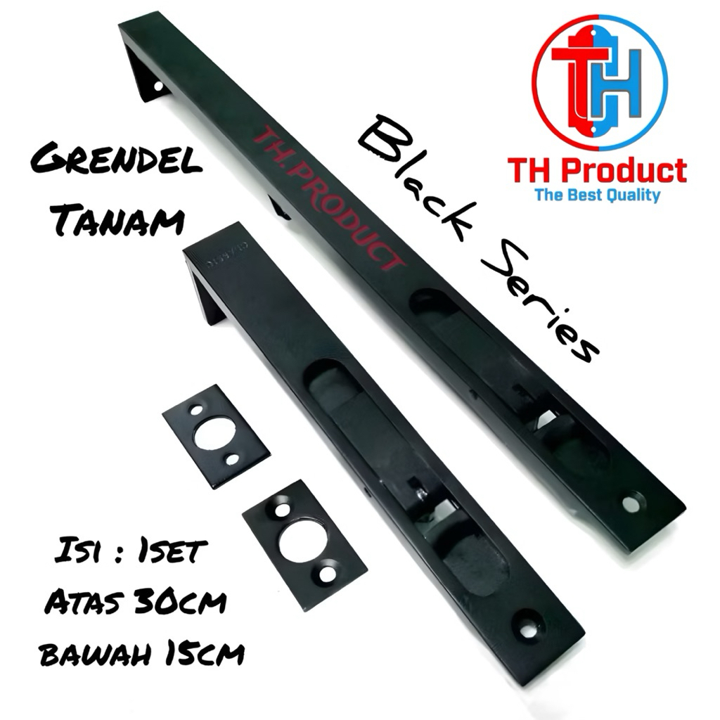 Grendel Tanam Hitam Slot Pintu Tanam Panjang 30 cm Satu set Stainlees Tebal