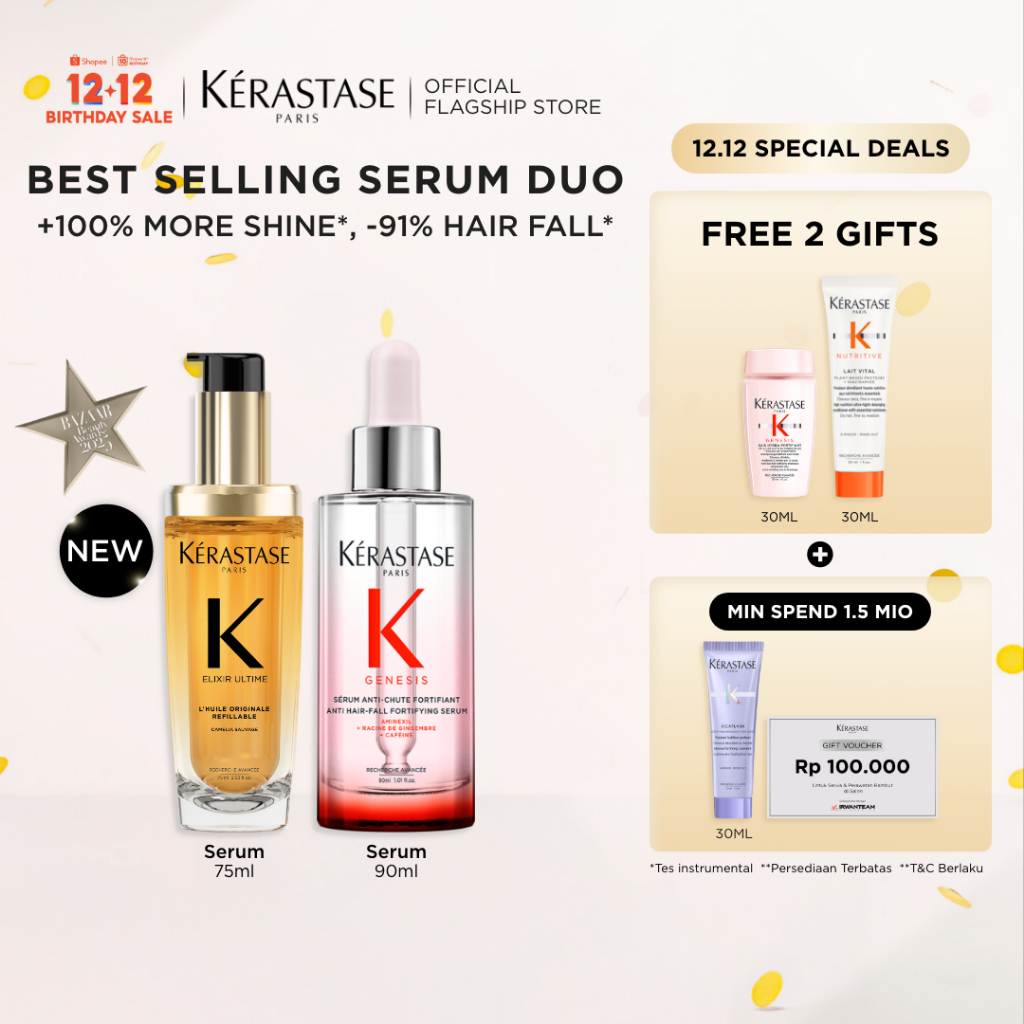 Kerastase Best Selling Serums - Elixir Ultime 75ml Hair Oils for Shiny Hair & Serum Genesis 90ml Ant
