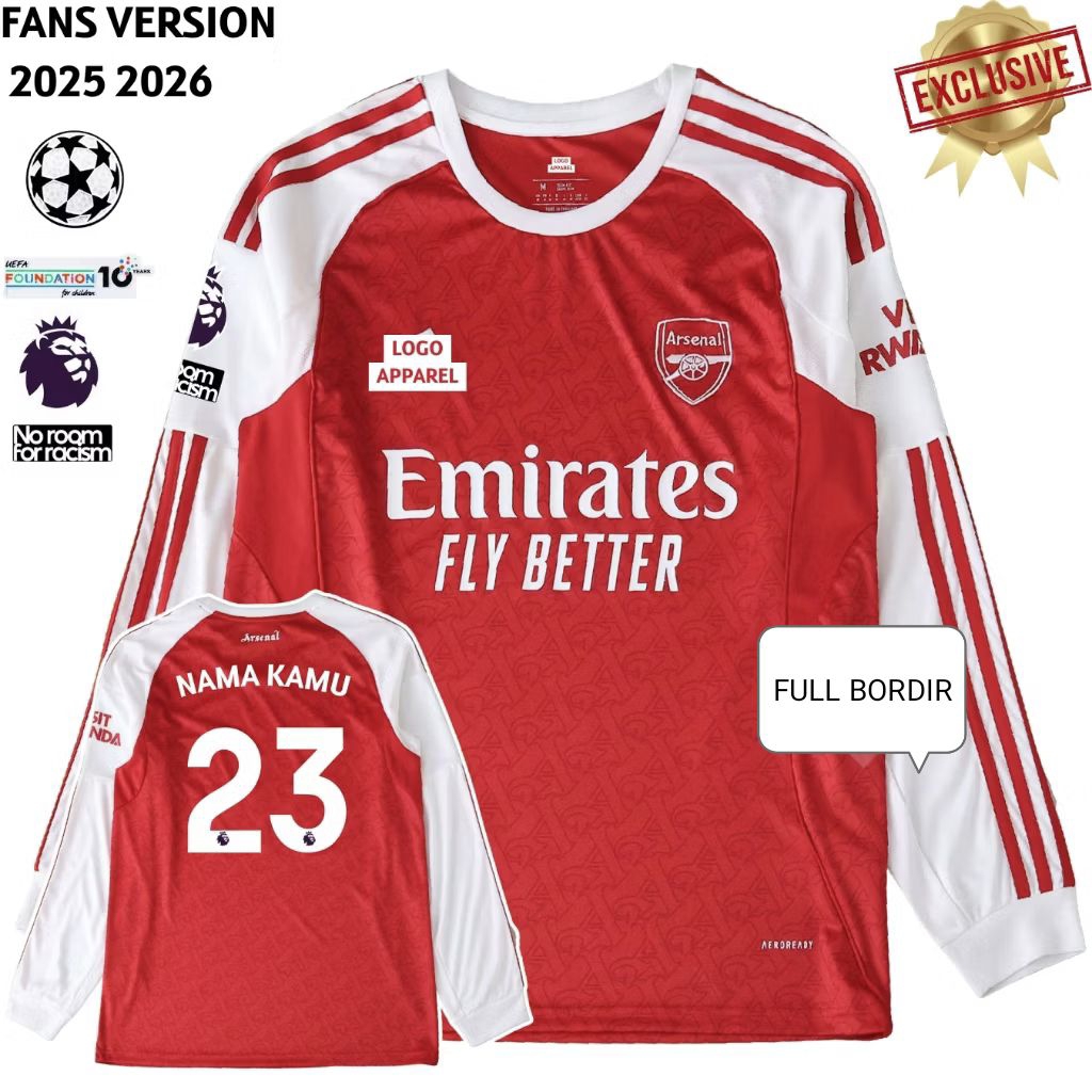 JERSEY ARSENAL HOME LONG SLEEVE MUSIM TERBARU 2025/2026 GRADE ORI