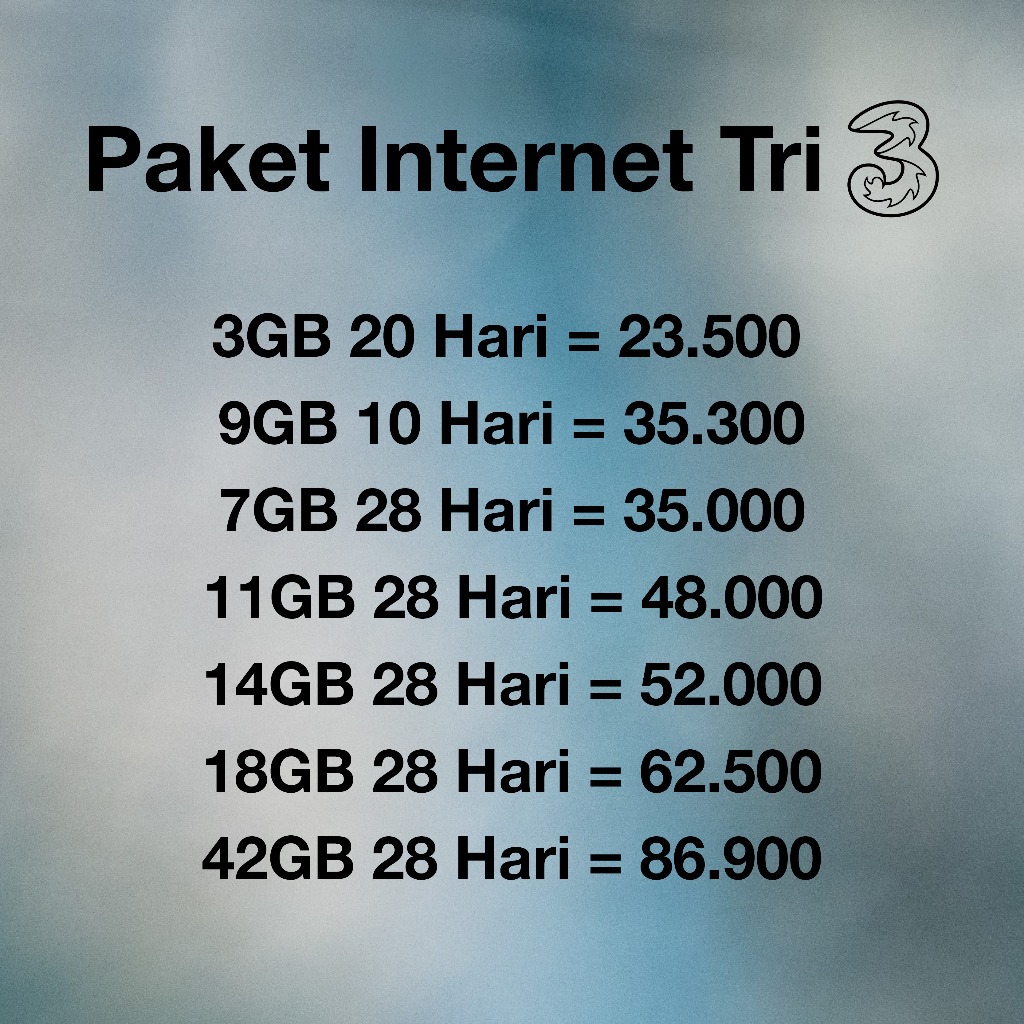 Paket Internet Tri 3 Three 3GB 7GB 30GB 6GB 9GB 11GB 12GB 14GB 18GB 32GB 40GB 42GB Kuota Data Full 2