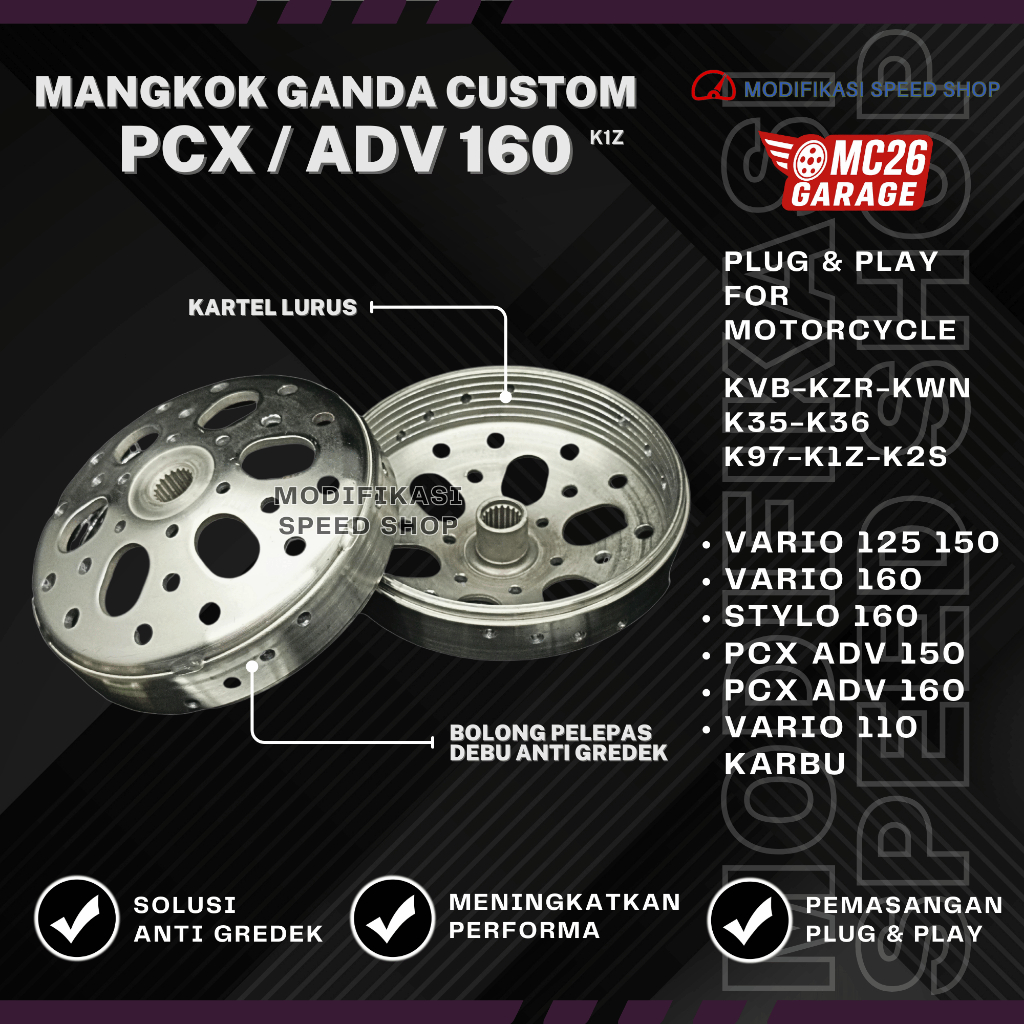 MANGKOK GANDA CUSTOM HONDA PCX 160 ADV 160 STYLO 160 MANGKOK KARTEL ANTI GREDEG K1Z K2S