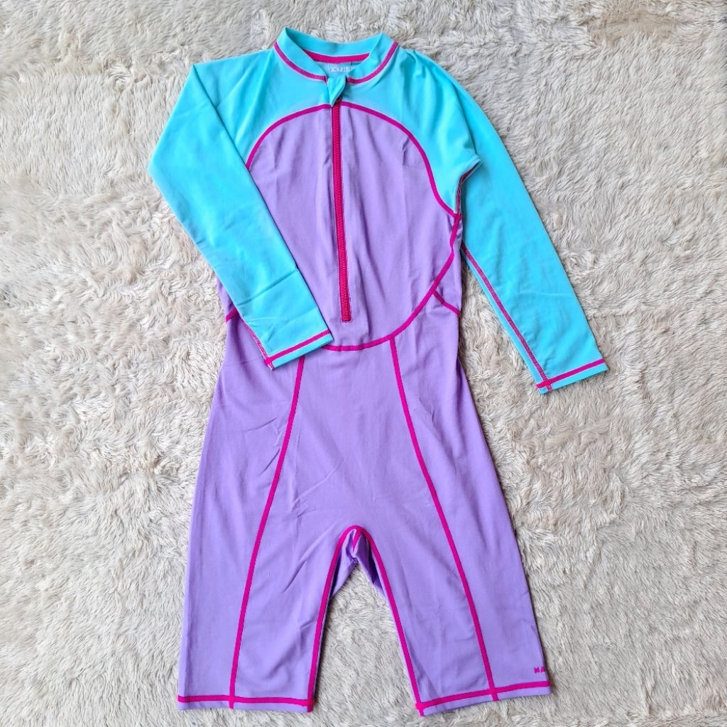 BAJU RENANG NABAIJI DECATHLON ANAK PEREMPUAN CEWEK SWIMWARE SWIMSUIT 10 11 TAHUN UNGU LILAC LENGAN P