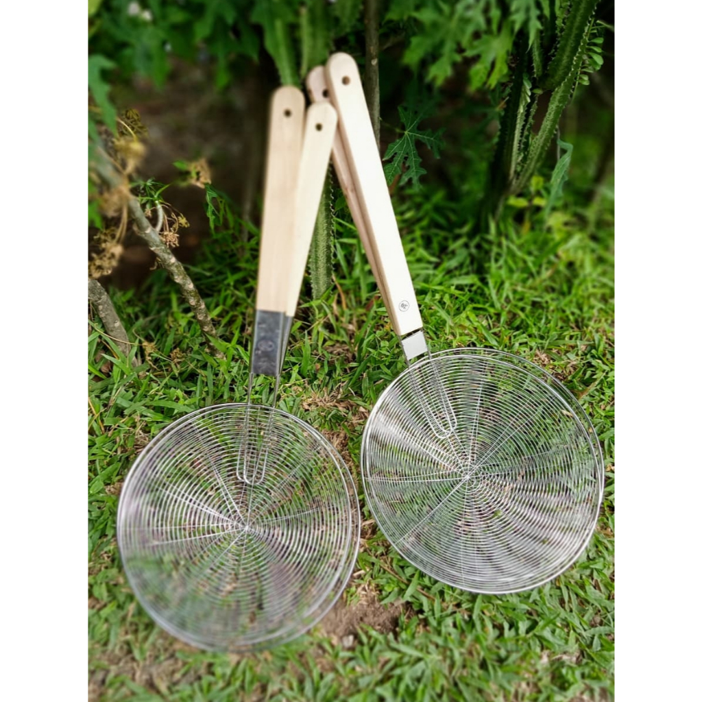 Saringan Parabola Serok Besar Jaring Stainless Gagang Kayu - Serok Besar 28, 30cm