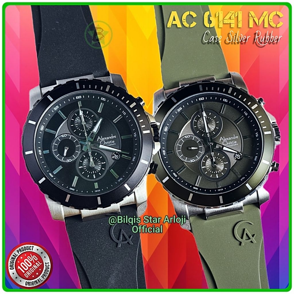 Alexandre Christie Pria Ac 6141 Mc Case Silver Tali Karet Original