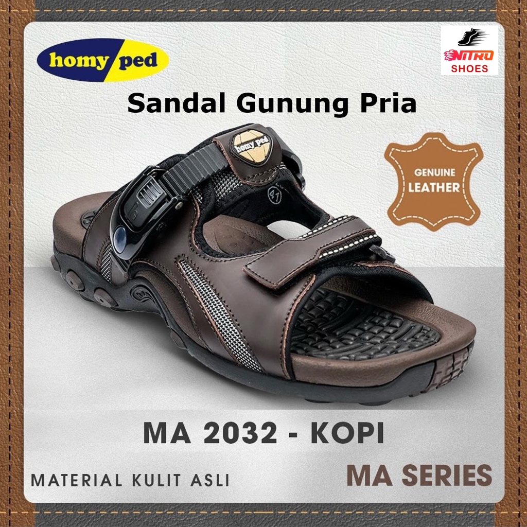 Homyped MA 2032 Sandal Gunung Pria Kulit Asli Slides Warna Kopi