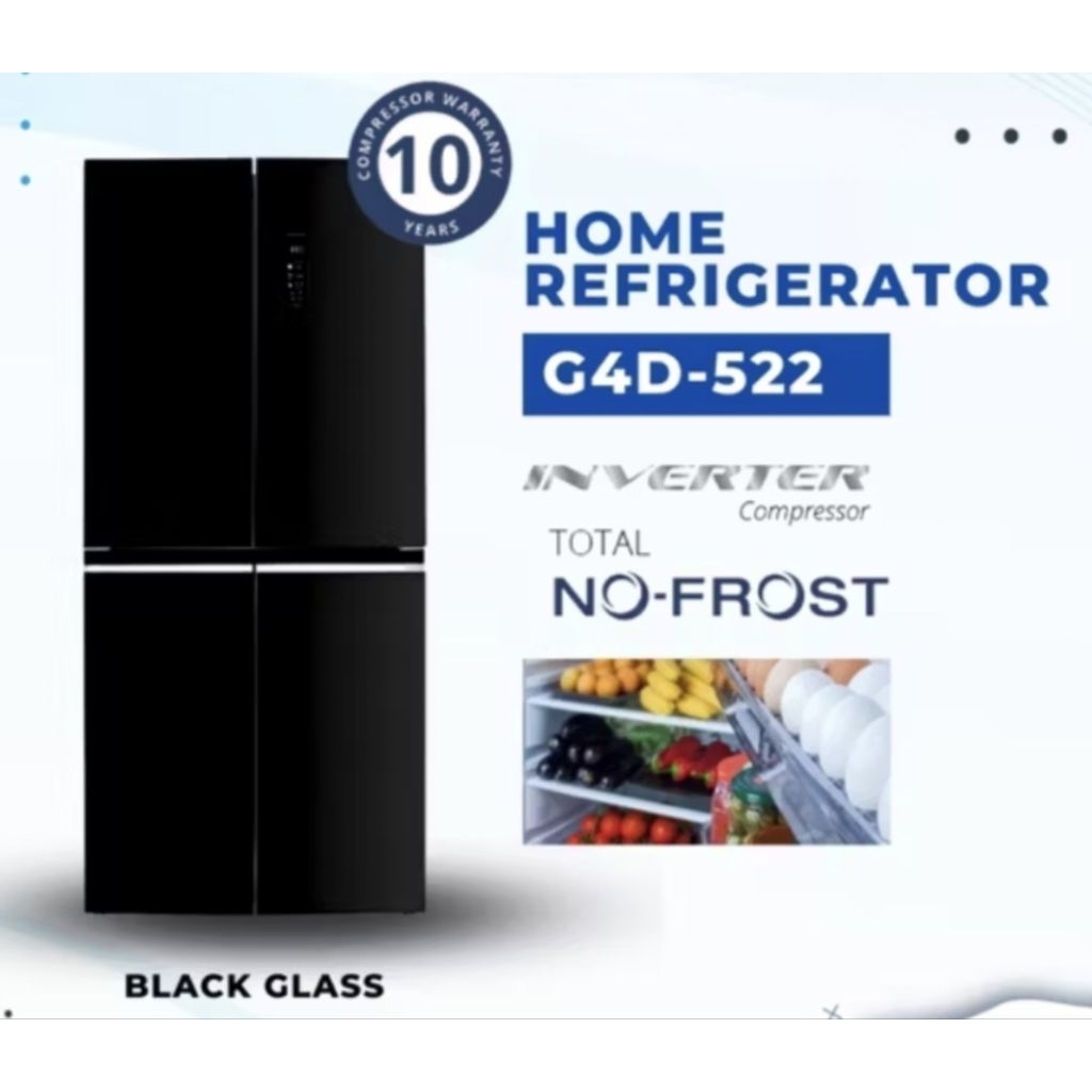 KULKAS GEA 4 PINTU GLASS DOOR G4D 522 R BLACK