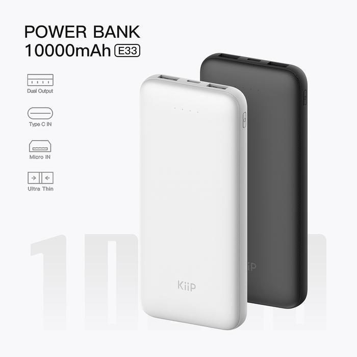 New Kiip E33 / E-33 Power Bank Slim 10000Mah Dual Input Type-C Micro Usb Port Powerbank